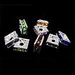 Rhinestone Spacers, Brass, Square, silver color plated, with rhinestone, mixed colors, nickel, lead & cadmium free, 6x6x2.80mm, Hole:Approx 1.8mm, 400PCs/Bag, Sold By Bag