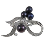 Freshwater Pearl Brooch, with Brass, Bowknot, with rhinestone, black, 51x36x15mm, Sold By PC