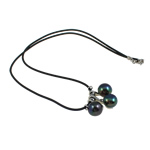 Natural Freshwater Pearl Necklace, with Rubber, brass clasp, Round, black, 9-10mm, Sold Per 17 Inch Strand