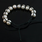 Bracelets Woven Ball perles d'eau douce, perle d'eau douce cultivée, avec corde de cire, fait à la main, blanc, 9-10mm, Longueur:7 pouce, 10Strandstoron/sac, Vendu par sac