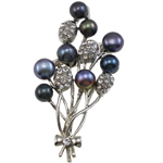 Freshwater Pearl Brooch, with Brass, Flower, black, 41x63x15mm, Sold By PC