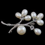 Freshwater Pearl Brooch with Brass Flower white Sold By PC