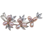 Freshwater Pearl Brooch with Brass Flower pink Sold By PC