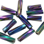 Tordre les clairons perles de verre, perles de rocaille en verre, tube, Placage coloré, spirale, 2x6mm, Trou:Environ 1mm, Vendu par sac
