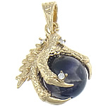Quartz Gemstone Pendants, Amethyst, with Brass, gold color plated, February Birthstone & natural & with rhinestone, 27x35x20mm, Hole:Approx 7x10mm, 10PCs/Bag, Sold By Bag