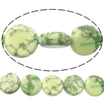 Perles turquoises, turquoise synthétique, Plat rond, 12x12x5mm, Trou:Environ 1mm, Longueur:Environ 15 pouce, 10Strandstoron/lot, Vendu par lot