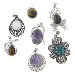 Gemstone Pendants Jewelry, with Brass, plated, with rhinestone & mixed, 26-31x20-44x7-10mm, Hole:Approx 4x6mm, 20PCs/Lot, Sold By Lot