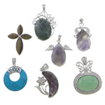 Gemstone Pendants Jewelry, with Brass, plated, with rhinestone & mixed, 18-43x32-45x5-10mm, Hole:Approx 4x6mm, 10PCs/Lot, Sold By Lot