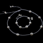 Natural Cultured Freshwater Pearl Jewelry Sets, bracelet & necklace, with Nylon Cord, Round, white, 10-11mm, Length:17.5 Inch,  7.5 Inch, Sold By Set