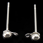 Латунный гвоздик для сережки, Латунь, плакирован серебром, с обручом, не содержит никель, свинец, 3x14.50x1mm, отверстие:Приблизительно 2mm, 1000Пары/сумка, продается сумка