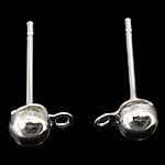 Латунный гвоздик для сережки, Латунь, плакирован серебром, с обручом, не содержит никель, свинец, 4x15x1mm, отверстие:Приблизительно 2mm, 1000Пары/сумка, продается сумка