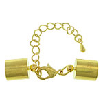 Brass Lobster Claw Cord Clasp, gold color plated, with end cap, nickel, lead & cadmium free, 42mm, 6x12x3mm, 9x13mm, Hole:Approx 8.5mm, 100Sets/Lot, Sold By Lot