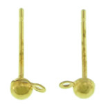 Brass Earring Post, cobre, Cúpula, cromado de cor dourada, com loop, níquel, chumbo e cádmio livre, 3x14.50x1mm, Buraco:Aprox 1mm, 1000Pairs/Bag, vendido por Bag