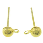 Brass Earring Post, cobre, Cúpula, cromado de cor dourada, com loop, níquel, chumbo e cádmio livre, 4x15x1mm, Buraco:Aprox 2mm, 1000Pairs/Bag, vendido por Bag