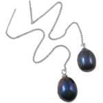 Orecchini perle d'acquadolci , perla d'acquadolce coltivata naturalmente, Sterling silver Inserisci, Lacrima, viola scuro, 8.50x54mm, Venduto da coppia
