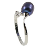 Freshwater Pearl Finger Ring, with Rhinestone & Brass, natural, dark purple, 21x26x11.50mm, Inner Diameter:Approx 18mm, US Ring Size:8, Sold By PC