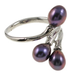 Slatkovodni Pearl Finger Ring, s Mesing, prirodan, tamno ljubičasta, 21x28x23.50mm, Unutarnji promjer:Približno 18mm, Veličina:8, Prodano By PC