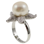 Pierścień z perłami słodkowodnymi, Perła naturalna słodkowodna, ze Mosiądz, Gwiazdka, Naturalne, biały, 22x22mm, średnica wewnętrzna:około 18mm, rozmiar:8, sprzedane przez PC