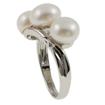 Slatkovodni Pearl Finger Ring, s Mesing, prirodan, bijel, 21x26x10mm, Unutarnji promjer:Približno 18mm, Veličina:8, Prodano By PC