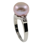 Freshwater Pearl Finger Ring, with Brass, Round, natural, purple, 19x25.50x9.50mm, Inner Diameter:Approx 16mm, US Ring Size:5.5, Sold By PC