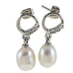 Freshwater Pearl Earrings, with Rhinestone, brass post pin, Teardrop, natural, white, 13x23mm, Sold By Pair