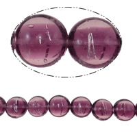Perles murano feuille d'argent, chalumeau, Plat rond, violet, 16x8mm, Trou:Environ 1.5mm, 100PC/sac, Vendu par sac