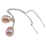 Boucles d'oreilles en perles d'eau douce, perle d'eau douce cultivée, laiton puce boucle d'oreille, ovale, violet, 10-11mm, 100mm, Vendu par paire