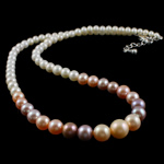 Collane a perle naturali d'acquadolce , perla d'acquadolce coltivata naturalmente, ottone laccetto, Cerchio, AAA Grade, 4-9mm, Venduto per Appross. 16.5 pollice filo