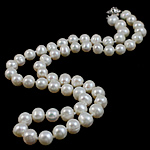 Природное пресноводное жемчужное ожерелье, Пресноводные жемчуги, латунь Замочек 'штык', Овальная форма, натуральный, белый, 7-8mm, Продан через 16.5 дюймовый Strand