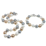 South Sea Shell Jewelry Sets, bracelet & necklace, brass clasp, Round, 12mm, Length:Approx 17 Inch, Sold By Set