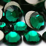 Crystal Cabochons, Dome, flat back & faceted, Emerald, Grade A, 6.4-6.6mm, 2Grosses/Bag, 144PCs/Gross, Sold By Bag