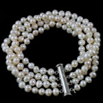 Bracelet en perles de culture d'eau douce, perle d'eau douce cultivée, laiton fermoir coulissant, naturel, blanc, 5mm, Vendu par 6 pouce brin