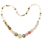 Natural Gemstone Necklace, Watermelon, Tibetan Style screw clasp, Round, 6-14mm, Length:17 Inch, 10Strands/Lot, Sold By Lot