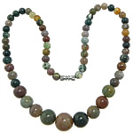 Agate Necklace, Indian Agate, Tibetan Style screw clasp, Round, 6-12mm, Length:18 Inch, 10Strands/Lot, Sold By Lot