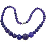 Natural Gemstone Necklace Jade White zinc alloy screw clasp Round 6-12mm Length 16 Inch Sold By Lot