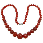 Agat halskæde, Red Agate, zinklegering skrue lås, Runde, 6-12mm, Længde 18 inch, 5Strands/Lot, Solgt af Lot