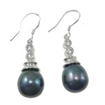 Orecchini perle d'acquadolci , perla d'acquadolce coltivata naturalmente, with strass, ottone gancio, 10x40mm, Venduto da coppia