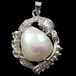 Freshwater Pearl Pendants with Rhinestone & Brass Nuggets natural white Approx Sold By PC