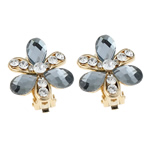 Zinc Alloy Drop Earrings with Glass Flower gold color plated with Czech rhinestone nickel lead & cadmium free Sold By Bag