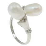 Slatkovodni Pearl Finger Ring, s Mesing, prirodan, bijel, 19x25x7mm, Unutarnji promjer:Približno 17mm, Veličina:6.5, Prodano By PC