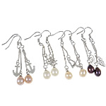 Freshwater Pearl Earrings, brass earring hook, natural, mixed colors, 6.5x48mm, 5Pairs/Bag, Sold By Bag