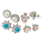 Orecchini perle d'acquadolci , perla d'acquadolce coltivata naturalmente, with strass & ottone, in acciaio inox Inserisci, naturale, colori misti, 10-17mm, 5Pairspaio/borsa, Venduto da borsa