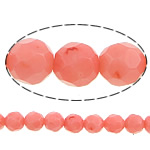 Natural Coral Beads, Round, faceted, lotus red, 4mm, Hole:Approx 0.5mm, Length:Approx 16 Inch, 10Strands/Lot, Approx 100PCs/Strand, Sold By Lot