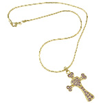 Zinc Alloy Jewelry Necklace with Brass brass lobster clasp Cross gold color plated with rhinestone nickel lead & cadmium free Sold Per Approx 17 Inch Strand