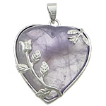 Quartz Gemstone Pendants Amethyst with Brass Heart platinum color plated February Birthstone Approx Sold By Lot