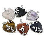 Gemstone Pendants Jewelry, with Brass, Heart, platinum color plated, 32x37x9mm, Hole:Approx 4x8mm, 10PCs/Lot, Sold By Lot