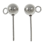 Stainless Steel Earring Stud Component, Round, with loop, original color, nickel, lead & cadmium free, 5x8x16mm, Hole:Approx 2mm, 100Pairs/Bag, Sold By Bag
