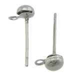Stainless Steel Earring Stud Component, 316 Stainless Steel, Flat Round, with loop, original color, 4x14.50x0.80mm, Hole:Approx 1.2mm, 500PCs/Bag, Sold By Bag