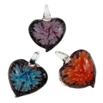 Inner Flower Lampwork Pendants, Heart, handmade, mixed colors, 36x35x13mm, Hole:Approx 7x8mm, 12PCs/Box, Sold By Box