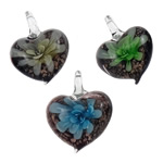 Inner Flower Lampwork Pendants, Heart, handmade, mixed colors, 36x33x11mm, Hole:Approx 7x8mm, 12PCs/Box, Sold By Box